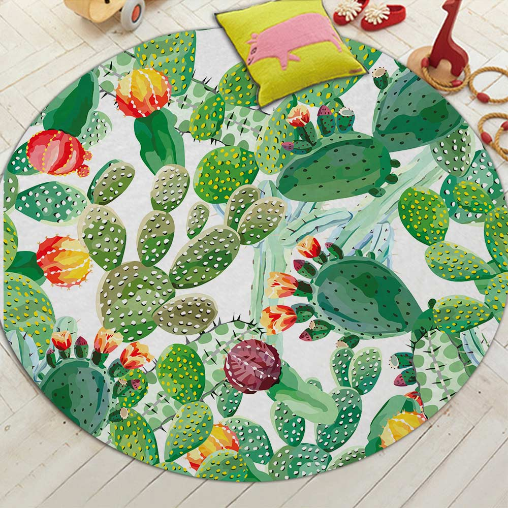 Cactus Printed Round-Shaped Floor Rug
